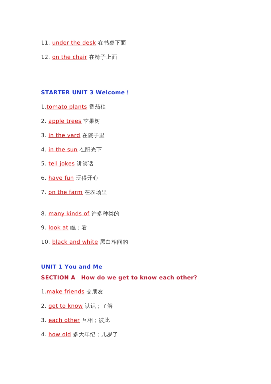 新人教版七年级上册英语Unit1-7重点短语归纳_第2页