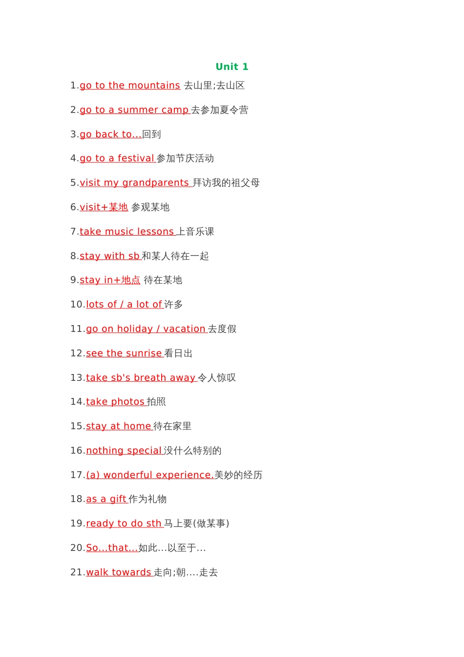 新人教版八年级上册英语各单元短语及固定搭配必背_第1页