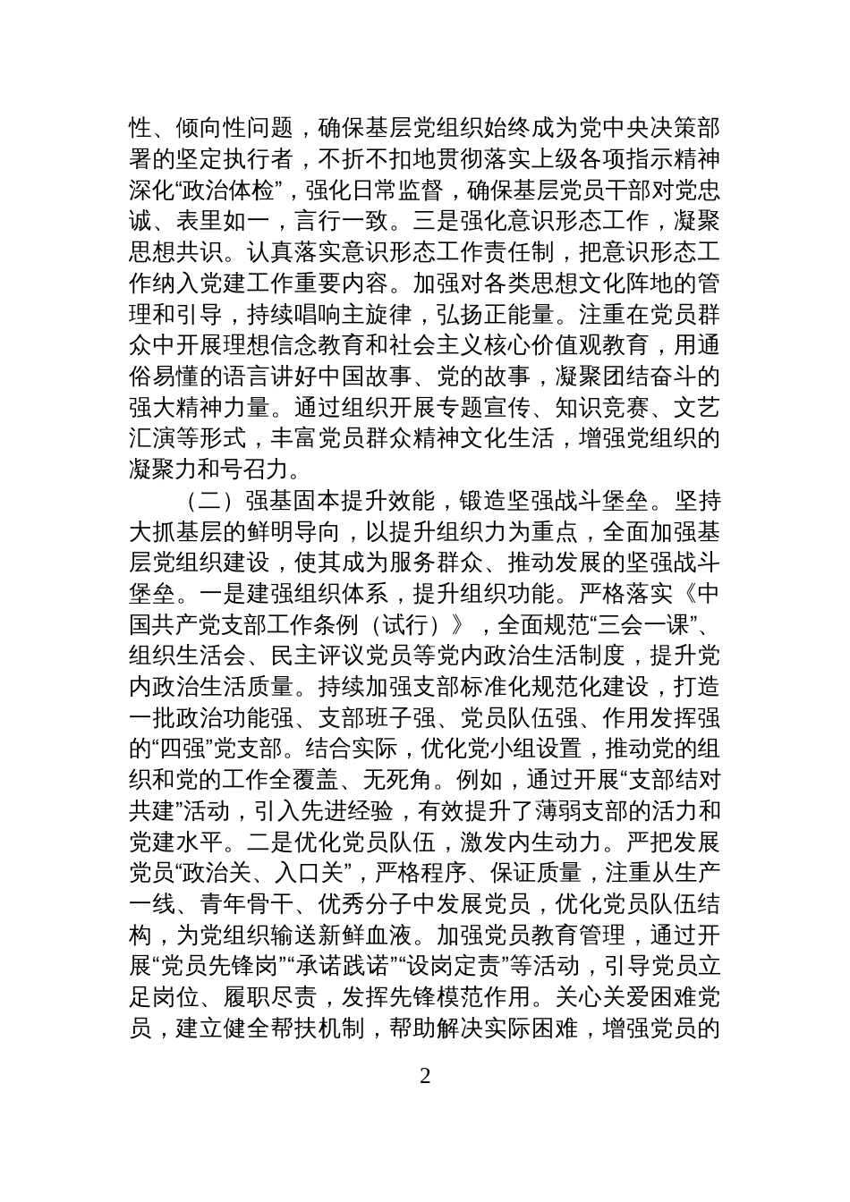 2025年基层党组织书记履行党建工作职责述职评议报告材料_第2页