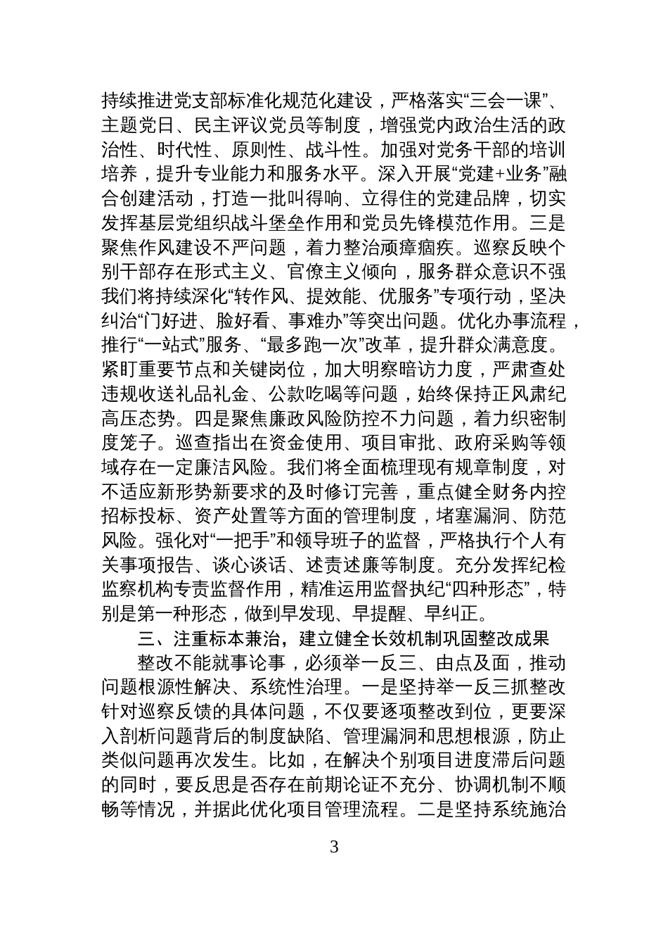 某局局长在2025年巡查整改工作情况反馈会上的表态发言_第3页