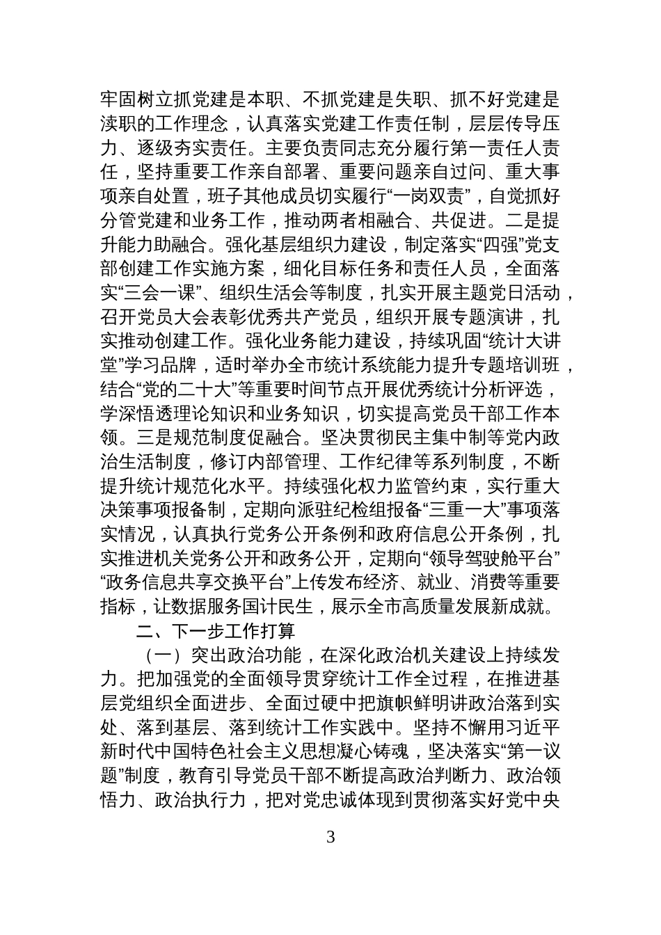 市统计局党总支2025年度抓基层党建工作述职报告_第3页