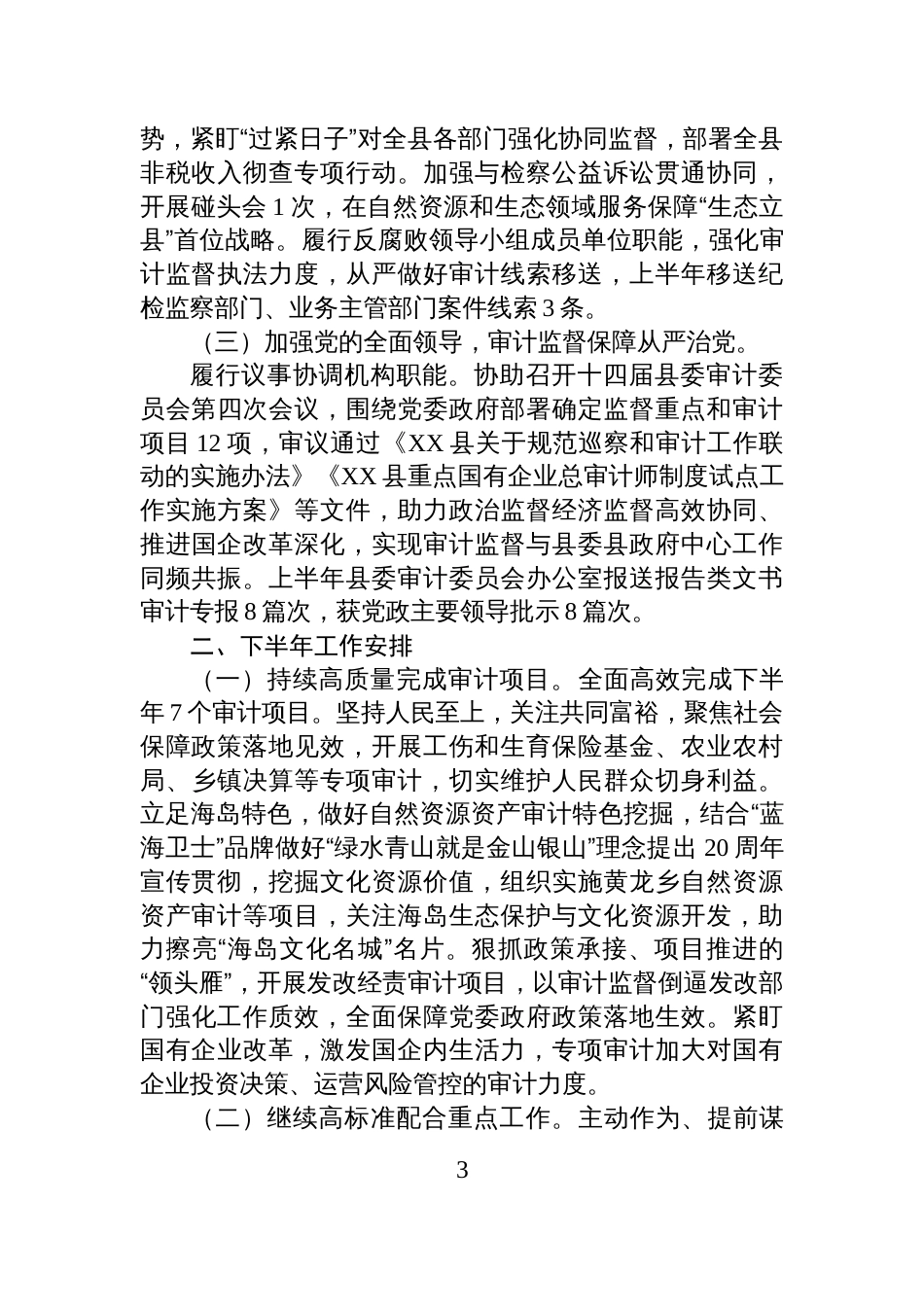 XX县审计局2025年度上半年工作总结和下半年工作计划_第3页