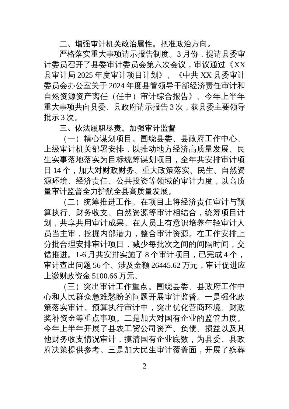 XX县审计局2025年上半年工作总结及下半年工作计划_第2页