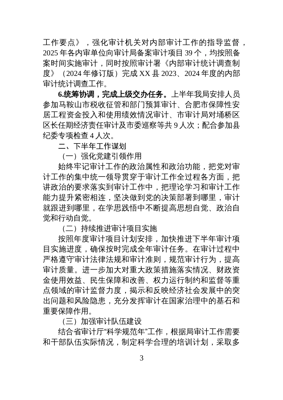 XX县审计局2025年上半年工作总结及下半年工作谋划_第3页