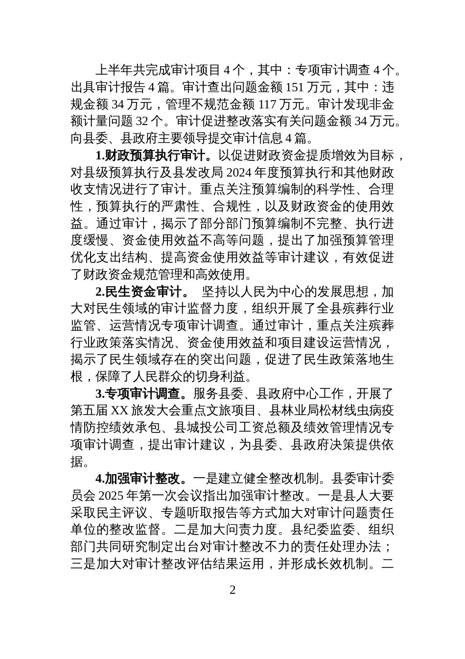 XX自治县审计局2025年上半年工作总结及下半年工作计划_第2页