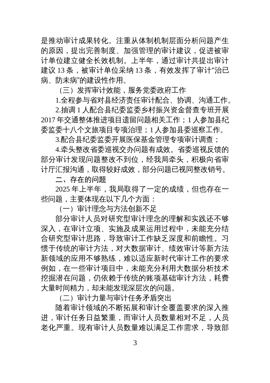 XX自治县审计局2025年上半年工作总结及下半年工作计划_第3页