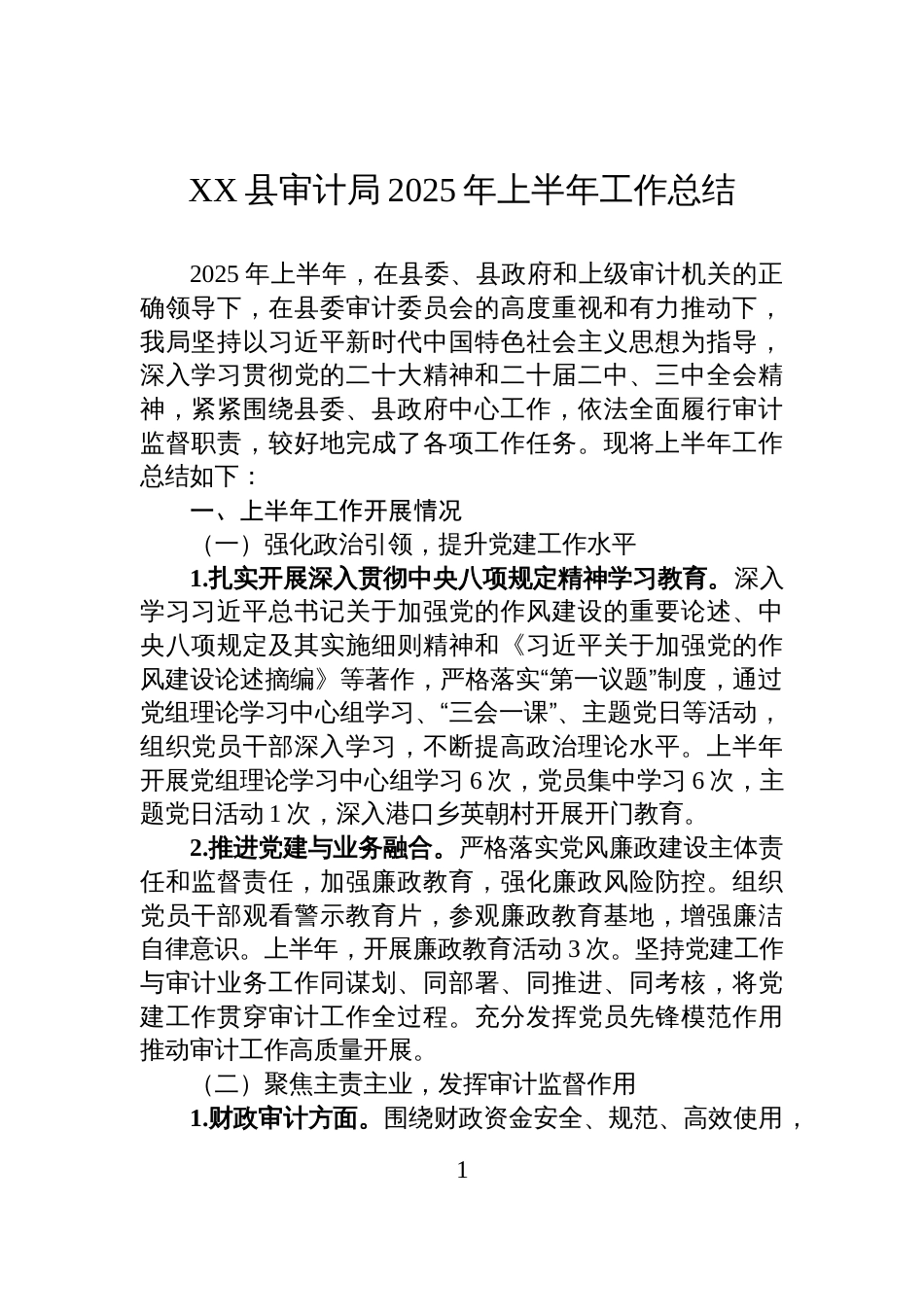 X县审计局2025年上半年工作总结_第1页