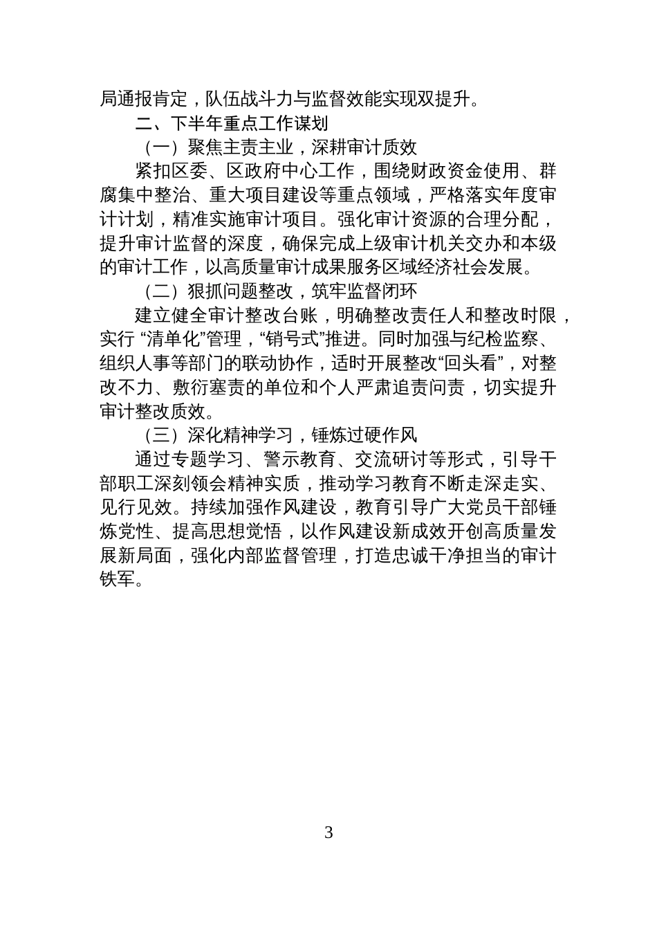 区审计局2025年上半年重点工作总结及下半年+重点工作谋划_第3页
