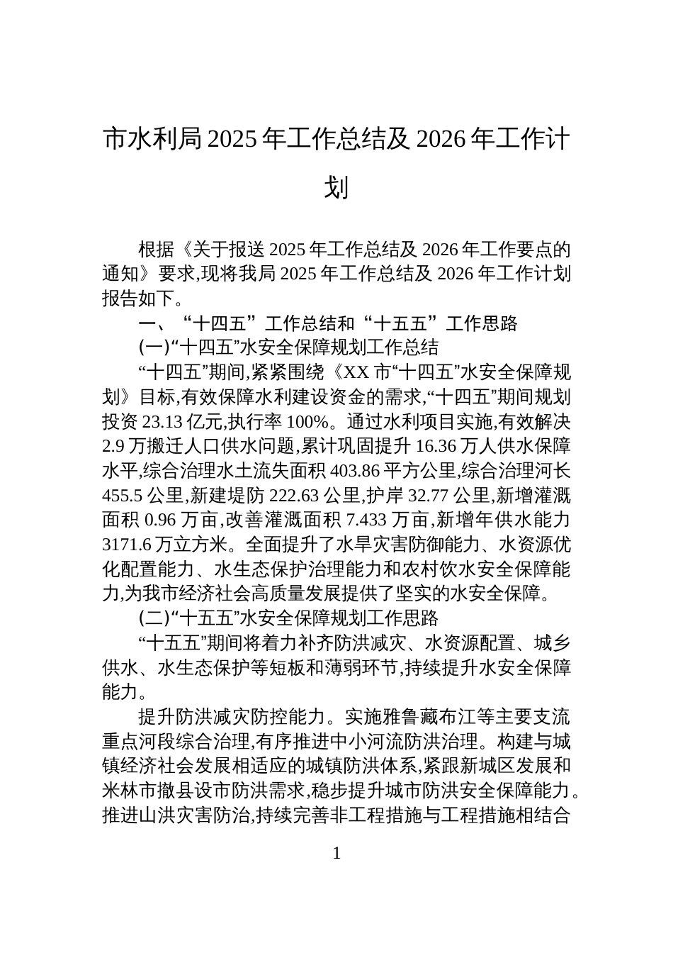 市水利局2025年工作总结及2026年工作计划_第1页