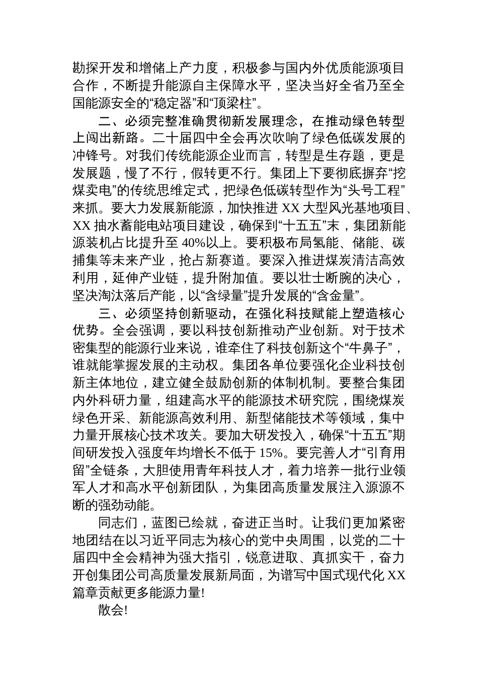在XX能源集团学习贯彻党的二十届四中全会精神专题会议上的讲话_第2页