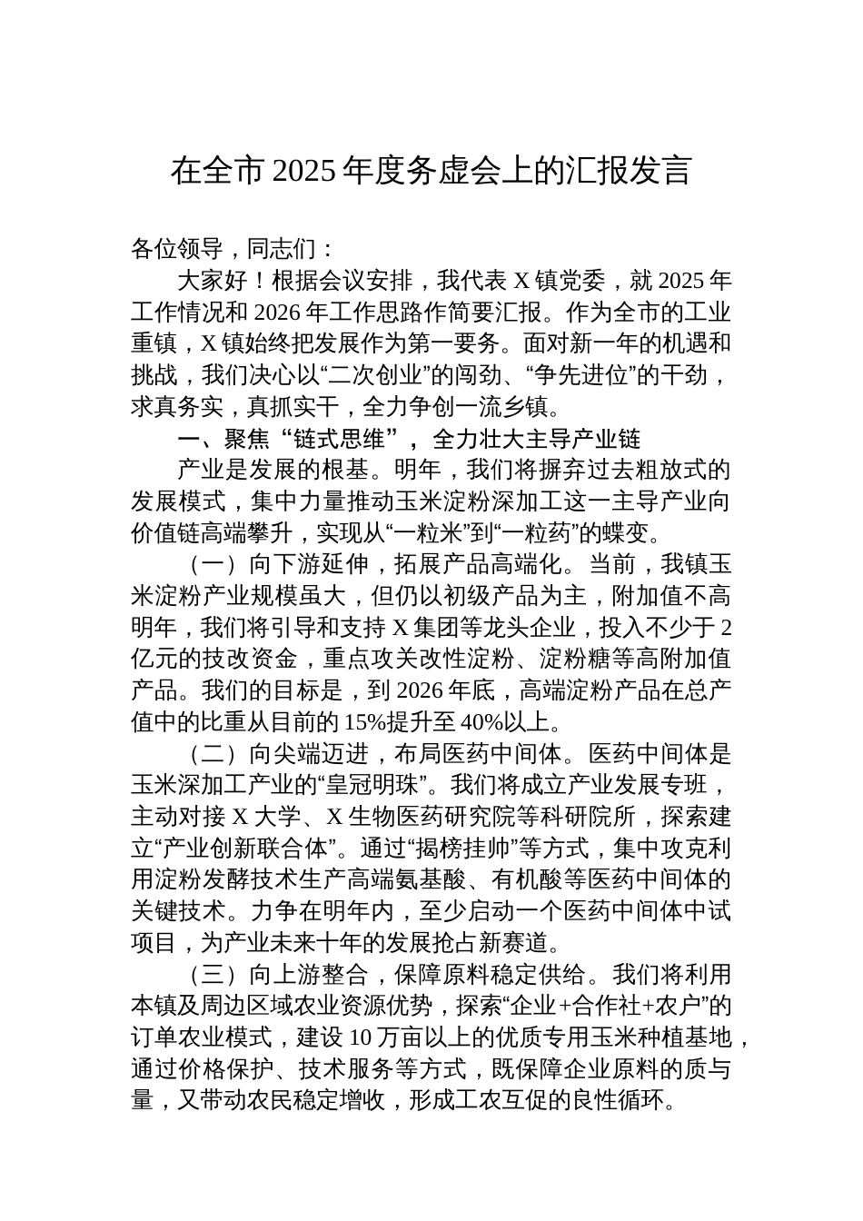 在全市2025年度务虚会上的汇报发言_第1页
