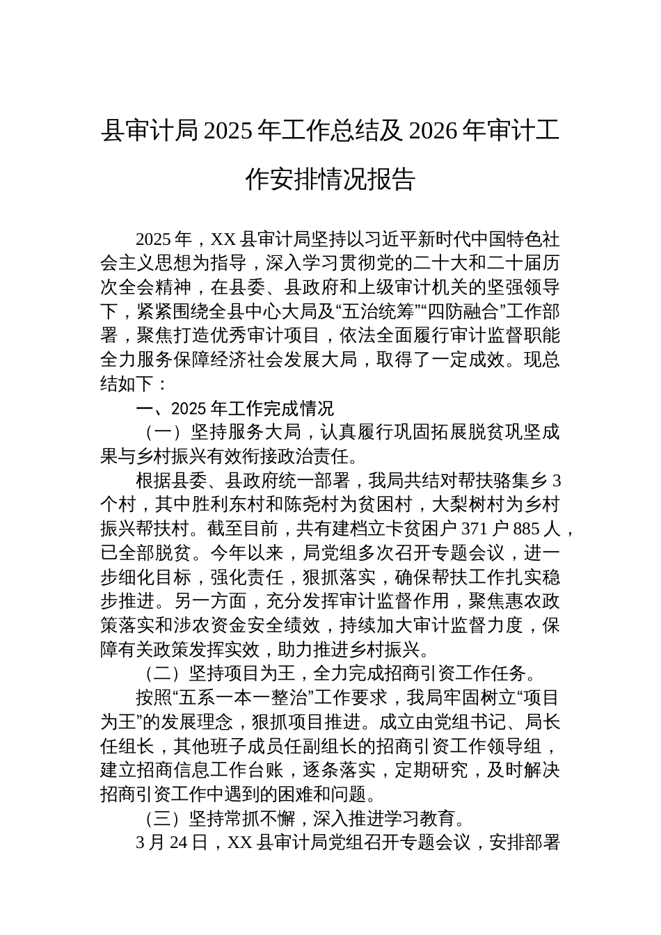 县审计局2025年工作总结及2026年审计工作安排情况报告_第1页