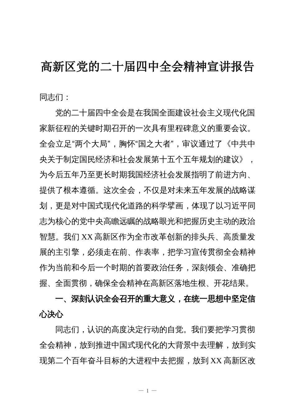 高新区党的二十届四中全会精神宣讲报告_第1页