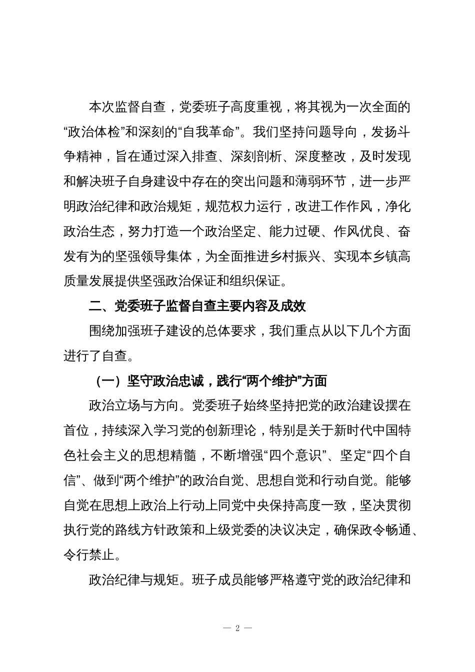 XX乡镇党委班子监督自查报告_第2页