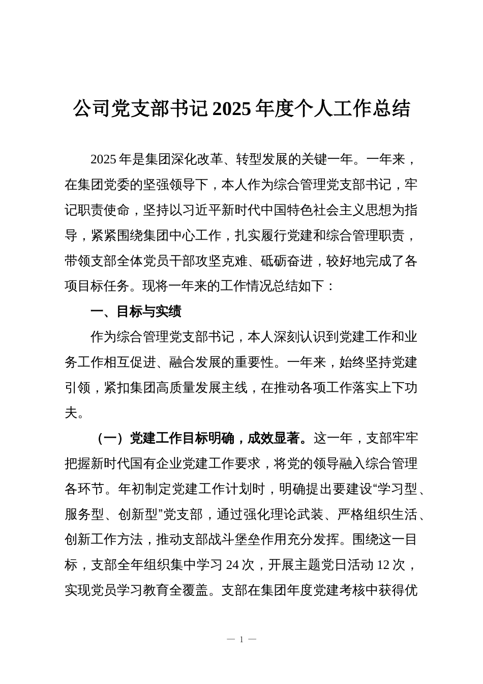 公司党支部书记2025年度个人工作总结_第1页
