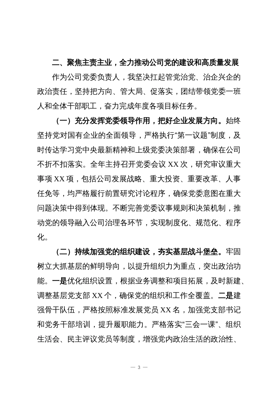 XX公司党委负责人2025年度述职述责述廉述学报告_第3页