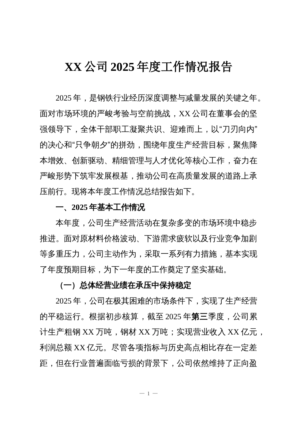 XX公司2025年度工作情况报告_第1页