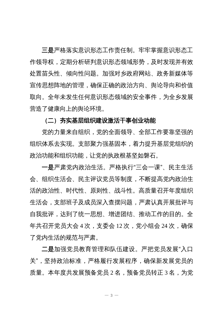 XX乡机关党支部2025年全面从严治党工作情况报告_第3页