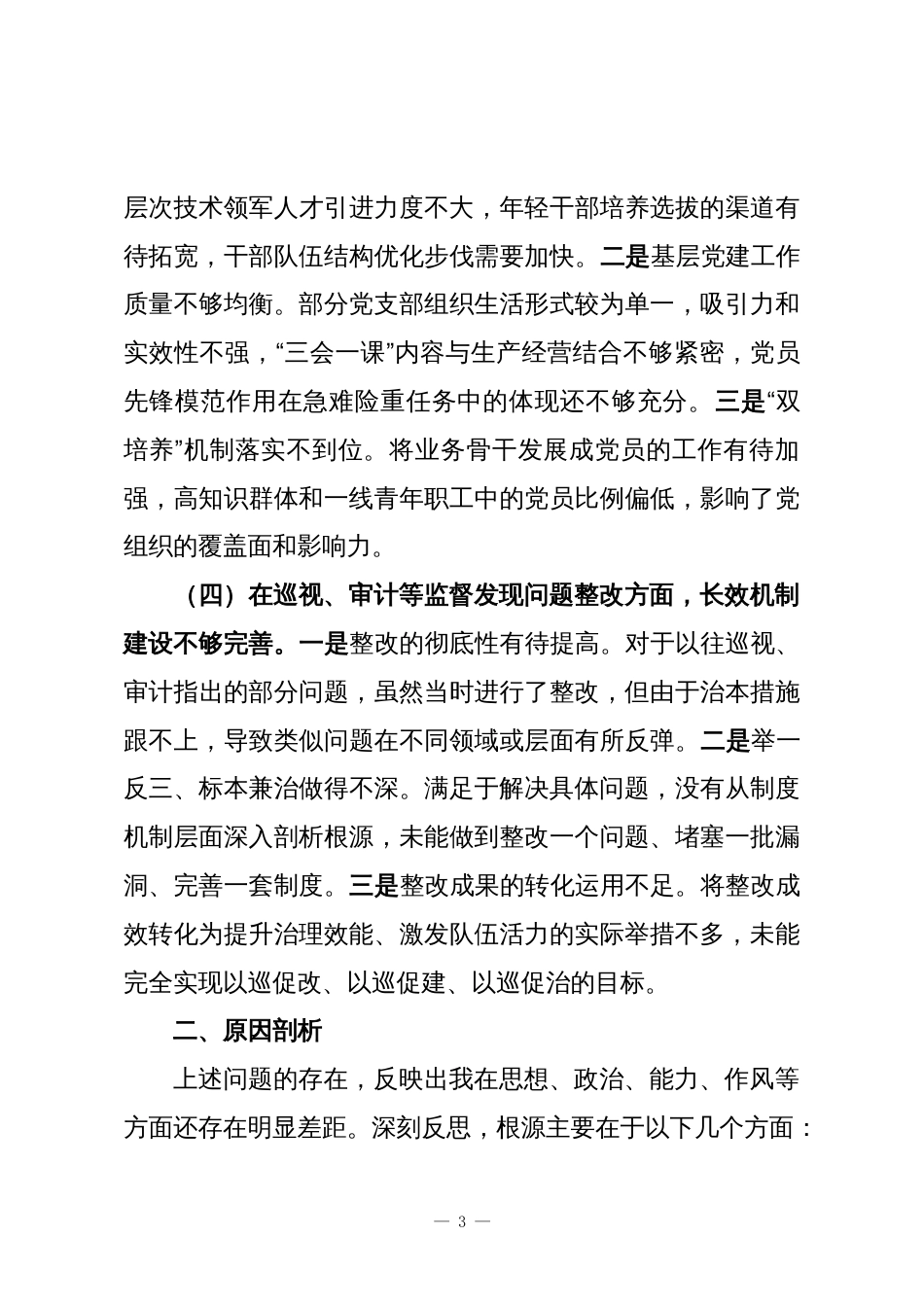 2025年国企党委书记巡视反馈意见整改专题民主生活会对照检查材料_第3页