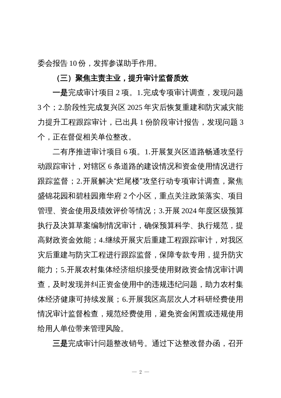区审计局2025年上半年重点工作总结及下半年重点工作谋划_第2页