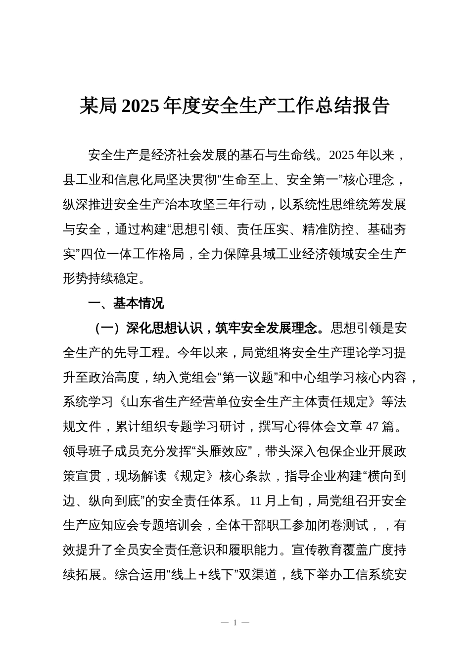 某局2025年度安全生产工作总结报告_第1页