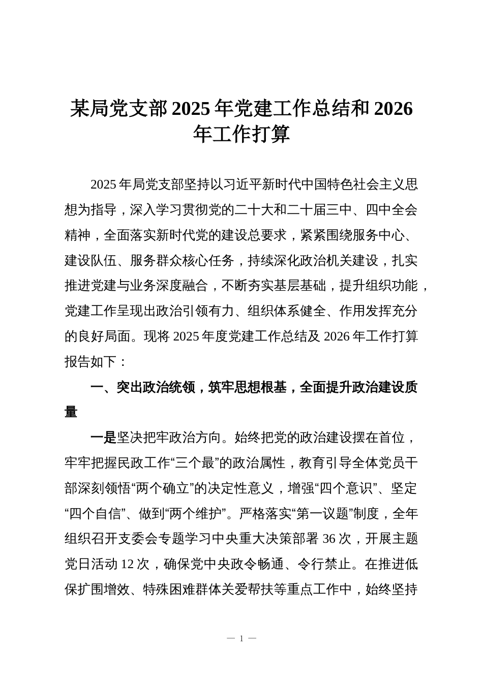 某局党支部2025年党建工作总结和2026年工作打算_第1页