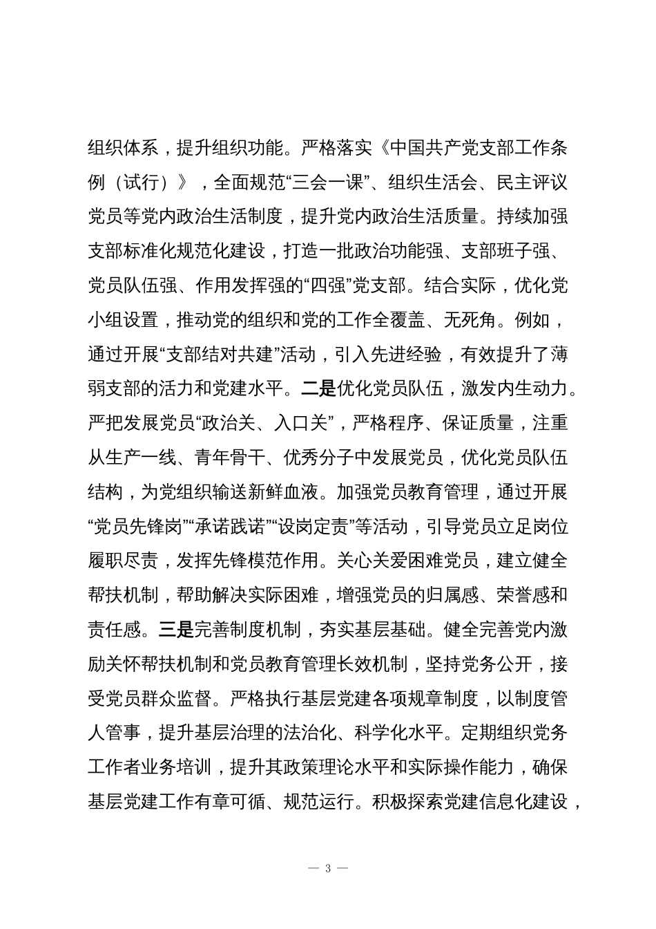 2025年基层党组织书记履行党建工作职责述职评议报告_第3页