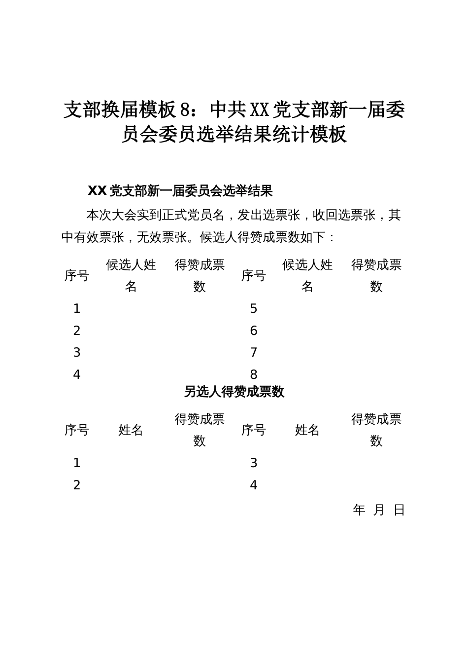 支部换届模板8:中共XX党支部新一届委员会委员选举结果统计模板_第1页