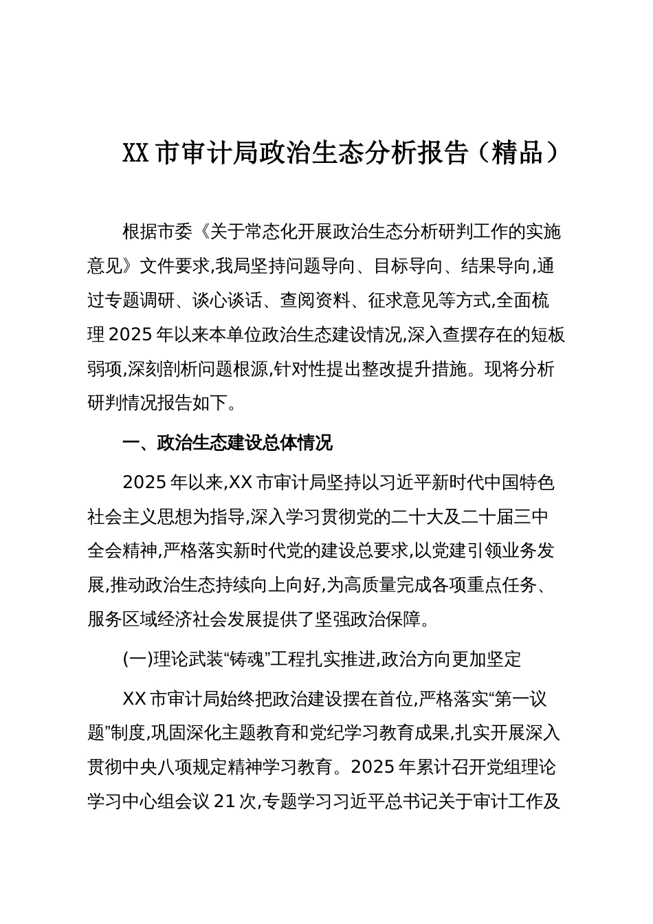 XX市审计局政治生态分析报告(精品)_第1页