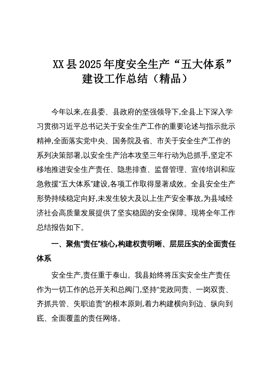 XX县2025年度安全生产“五大体系”建设工作总结(精品)_第1页