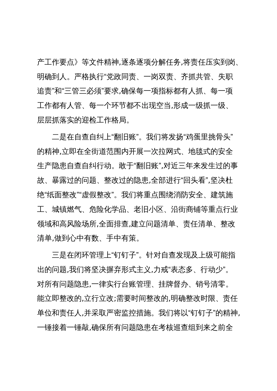 关于做好安全生产考核迎检与治本攻坚工作的表态发言（精品）_第3页