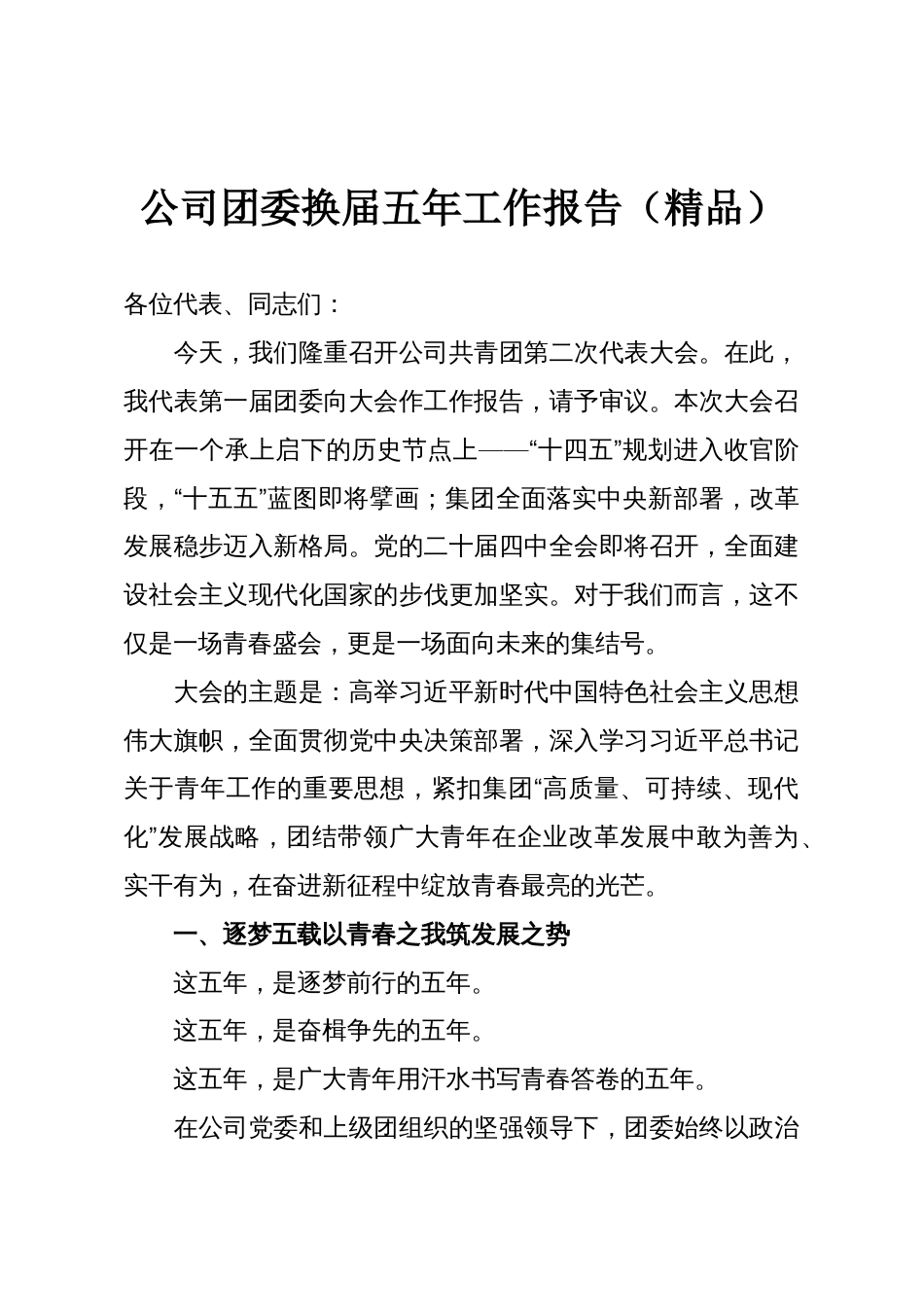 公司团委换届五年工作报告(精品)_第1页