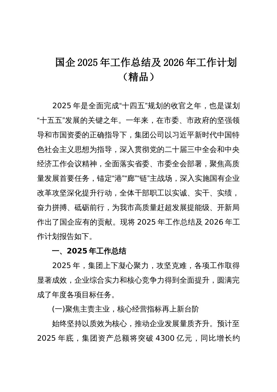 国企2025年工作总结及2026年工作计划(精品)_第1页