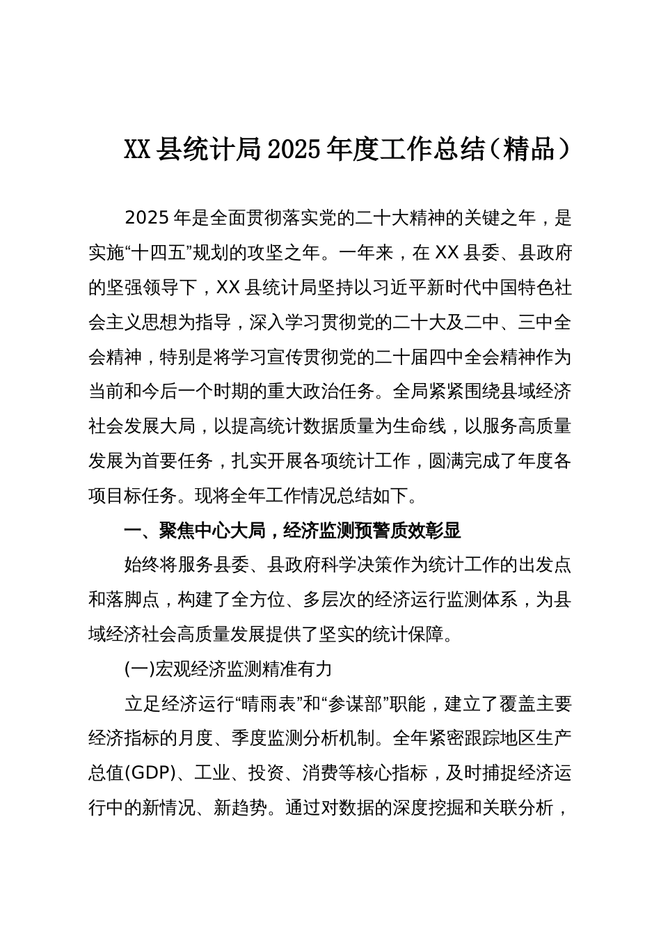 XX县统计局2025年度工作总结(精品)_第1页