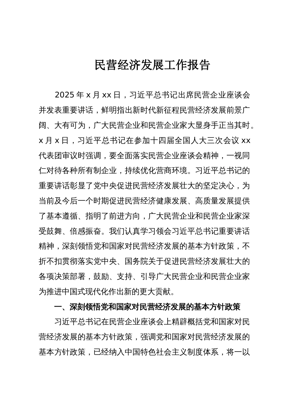 民营经济发展工作报告_第1页