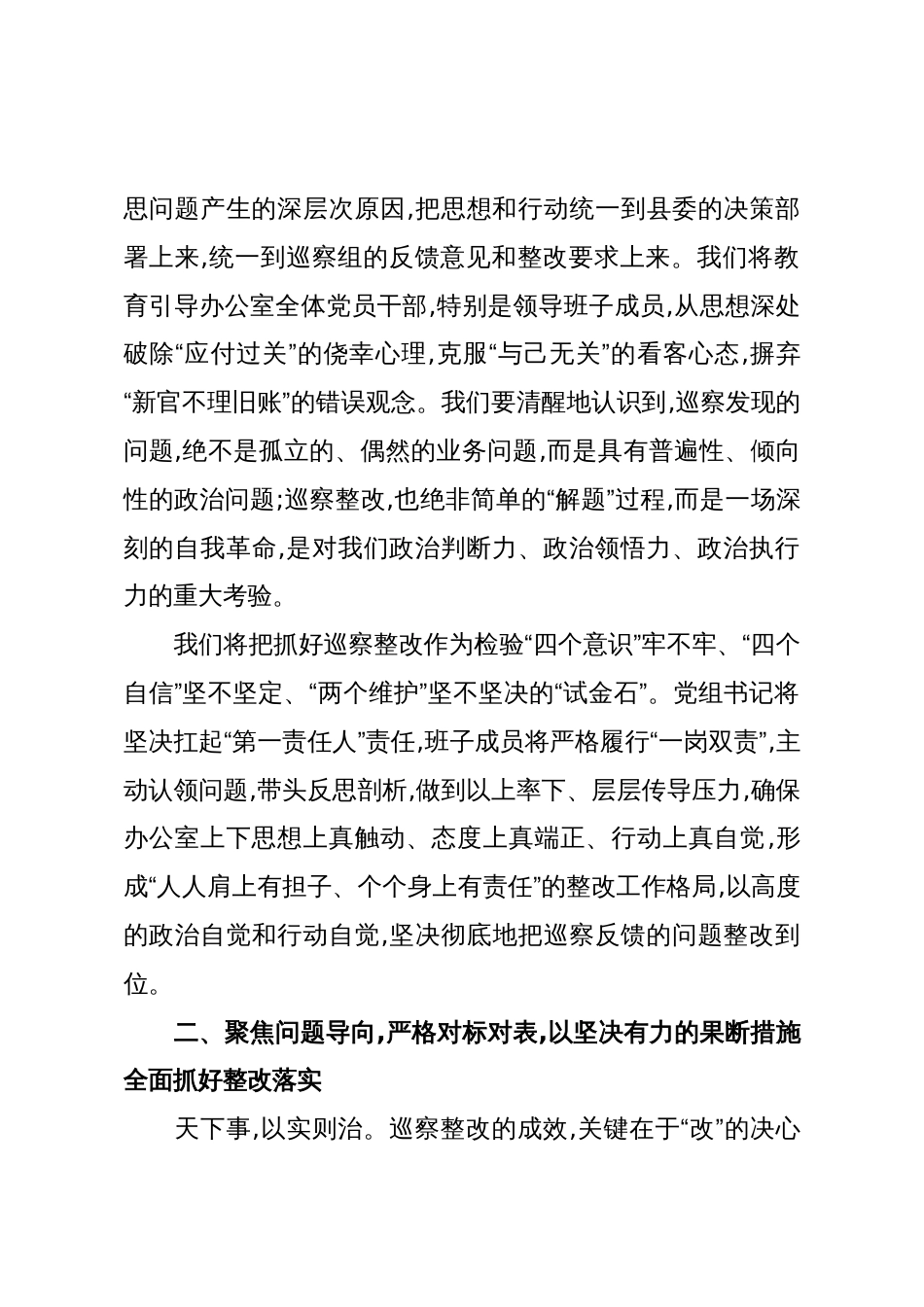 在XX县委巡察组巡察县政府办公室党组情况反馈会议上的表态发言(精品)_第3页