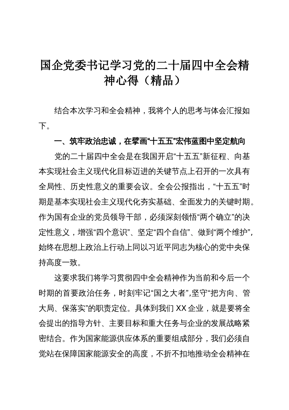 国企党委书记学习党的二十届四中全会精神心得（精品）_第1页